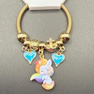 Gold‎ Tone Unicorn Charm Bracelet Blue Hearts Anchor Dangle Fashion Jewelry